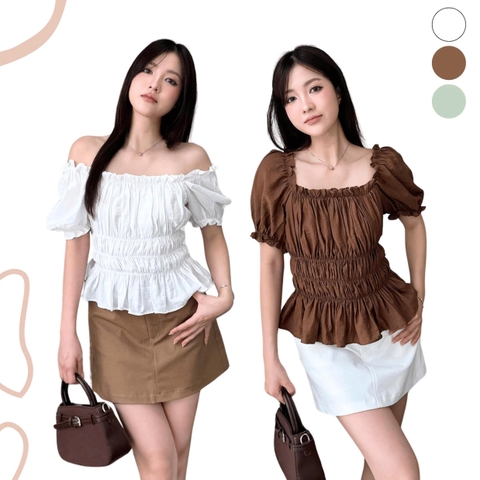 ÁO CROPTOP TAY PHỒNG THUN CHỈ ZAREEN VOA153