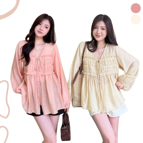ÁO SƠ MI TƠ NHÚN NGỰC TAY PHỒNG ZAREEN SOM82