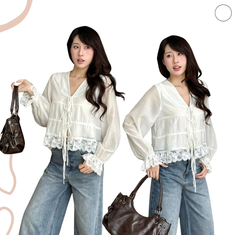 ÁO SƠ MI PHỐI REN THẮT NƠ ZAREEN SOM84
