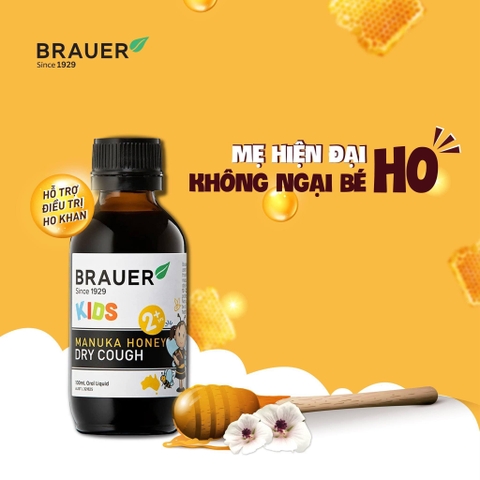 Siro trị ho khan, khô họng Brauer Dry Cough Manuka cho bé trên 2 tuổi