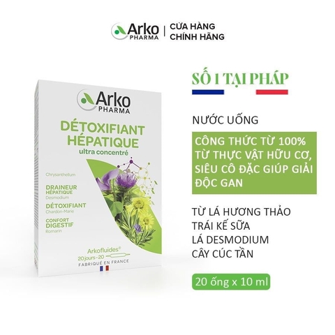 Thải độc gan Detox gan Arkopharma Detoxifiant Hepatique hộp 20 ống nhập khẩu chính ngạch