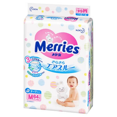 Bỉm - Tã dán Merries size M - 64 miếng (cho bé 6 - 11kg)