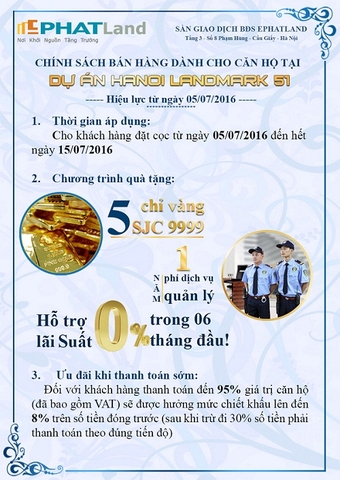 Cuộc sống 5 sao tại căn hộ cao cấp Hanoi Landmark51  Ưu đãi lớn: Tặng 5 chỉ vàng, 1 năm phí dịch vụ