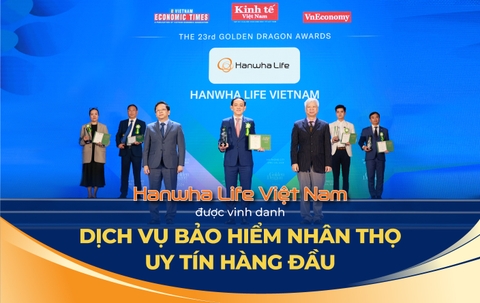 Hanwha Life Việt Nam được vinh danh “Dịch vụ bảo hiểm nhân thọ uy tín hàng đầu”