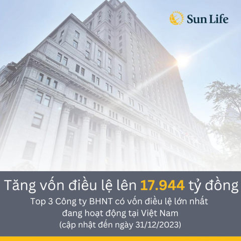 Sun Life Việt Nam tăng vốn điều lệ lên 17.944 tỷ đồng