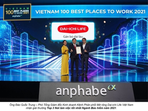Dai-ichi Life Việt Nam đạt danh hiệu Top 3 Nơi làm việc tốt nhất Ngành Bảo hiểm năm 2021