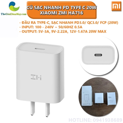 Củ sạc nhanh PD Type C 20W Xiaomi ZMI HA716