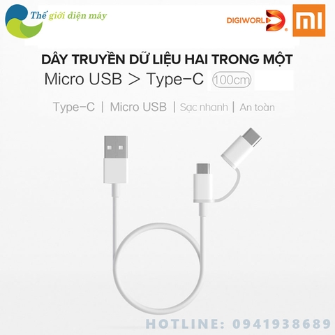 Dây sạc Xiaomi 2 trong 1 mini usb và type C 1m SJX02ZM - Phân phối bởi DigiWorld - shop Thế giới điện máy