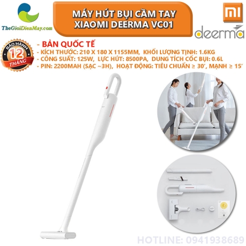 [Bản quốc tế] Máy hút bụi cầm tay Xiaomi Deerma VC01 lực hút 8500PA, nhỏ nhẹ 1kg, hút liên tục 30 phút