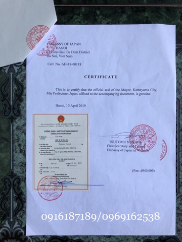 Chứng nhận lãnh sự, hợp pháp hoá lãnh sự giấy tờ, tài liệu tại Đại sứ quán Nhật Bản ở Hà nội