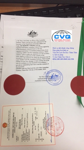 Chứng nhận lãnh sự, hợp pháp hoá lãnh sự giấy tờ, tài liệu tại Đại sứ quán Úc (Australia) ở Hà nội
