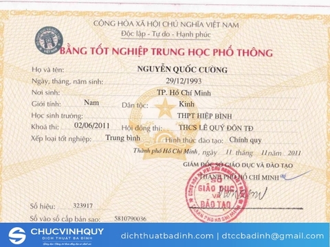 Dịch bằng cấp 3 sang Tiếng Anh uy tín, lấy ngay tại Hà Nội
