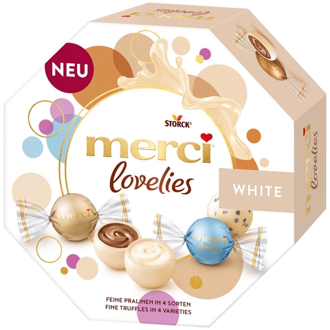 Kẹo Socola Merci Đức hộp bìa hình ngũ giác 185g ( màu trắng White )