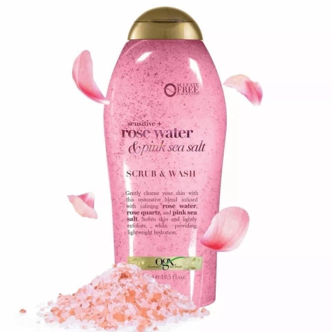 SỮA TẮM TẨY TẾ BÀO CHẾT OGX SENSITIVE + ROSE WATER & PINK SEA SALT SCRUB & WASH