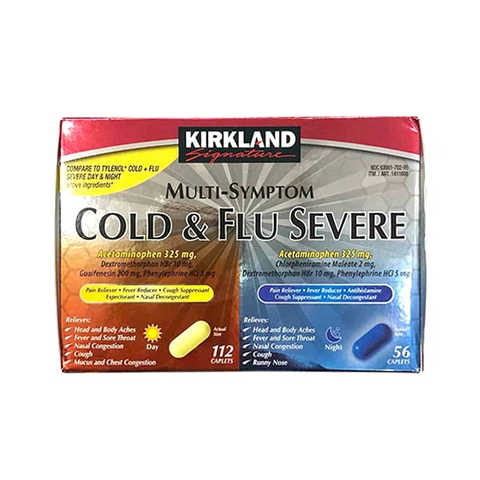 VIÊN UỐNG TRỊ CẢM CÚM, HO SỐT KIRKLAND MULTI SYMPTOM COLD & FLU SEVERE 168 VIÊN CỦA MỸ - (112 VIÊN NGÀY, 56 VIÊN ĐÊM)