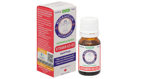 DUNG DỊCH BIOAMICUS VITAMIN K2 + D3 HỖ TRỢ TỐT SỨC KHỎE XƯƠNG, RĂNG CHO BÉ CHAI 10ML