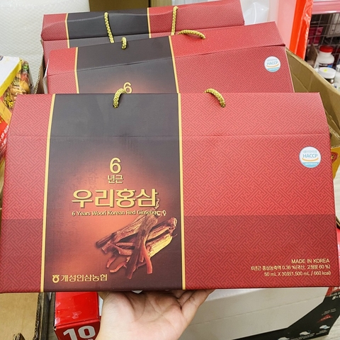 NƯỚC UỐNG HỒNG SÂM 6 NĂM TUỔI WOORI KOREAN RED GINSENG - HỘP 30 GÓI*50 ML