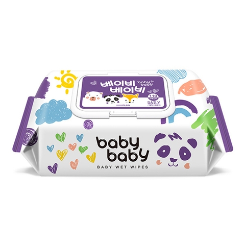 KHĂN ƯỚT BABY BABY DAILY WET WIPES KOREA HỘP TÍM - 110 TỜ