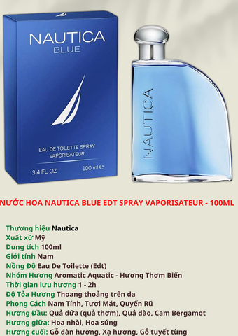 NƯỚC HOA NAUTICA BLUE EDT SPRAY VAPORISATEUR - 100ML