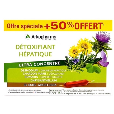 NƯỚC UỐNG GIẢI ĐỘC GAN ARKOPHARMA PHÁP - HỘP 30 ỐNG