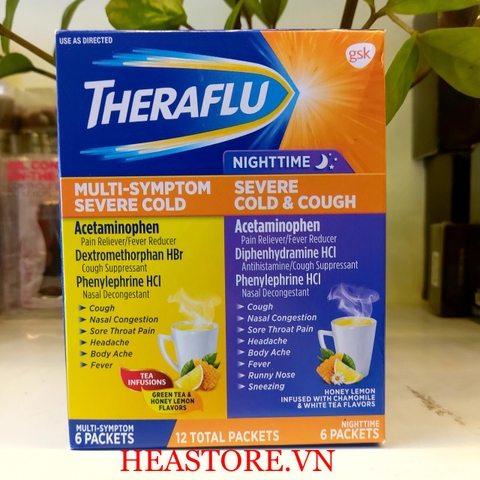 THUỐC TRỊ HO VÀ CẢM LẠNH,CẢM CÚM BAN ĐÊM THERAFLU NIGHTTIME SEVERE COLD&COUGH