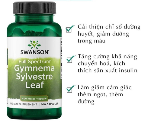 VIÊN UỐNG HỖ TRỢ ĐƯỜNG HUYẾT SWANSON GYMNEMA SYLVESTRE LEAF- 100 VIÊN