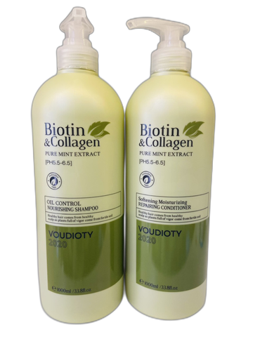 COMBO DẦU GỘI DẦU XẢ BIOTIN & COLLAGEN VOUDIOTY OIL CONTROL NGỪA GÀU, PHỤC HỒI KIỀM DẦU (XANH LÁ)