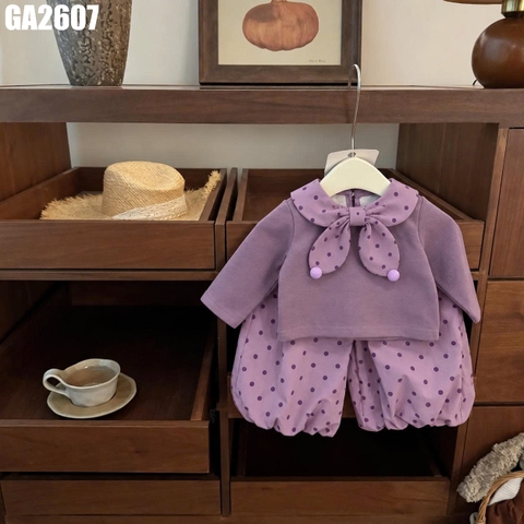Set Áo Cổ Nơ Quần Chấm Bi