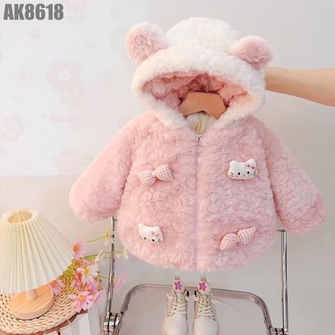 Áo Khoác Gấu Lót Lông Đính Nơ & Mèo
