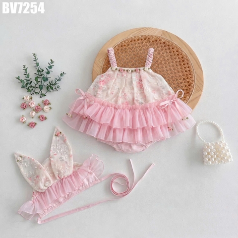 Set Body Váy Voan Tầng Hoa Kèm Nón
