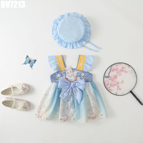 Set Body Váy Thỏ Đính Nơ Kèm Nón