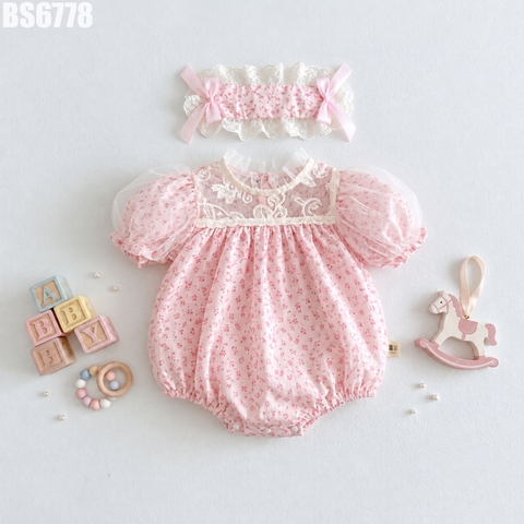 Set Body Tay Bồng Voan Ren Kèm Băng Đô