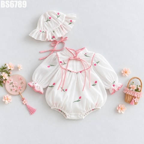 Set Body Cổ Tàu Tơ Hoa Kèm Nón