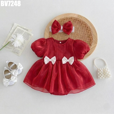 Set Body Váy Voan Nơ Tay Phồng