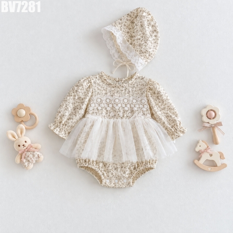 Set Body Váy Lưới Hoa Nhí Kèm Nón