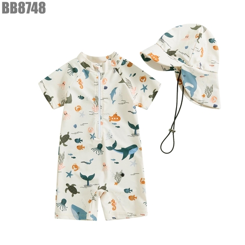 Set Đồ Bơi Tay Ngắn Khủng Long Kèm Nón