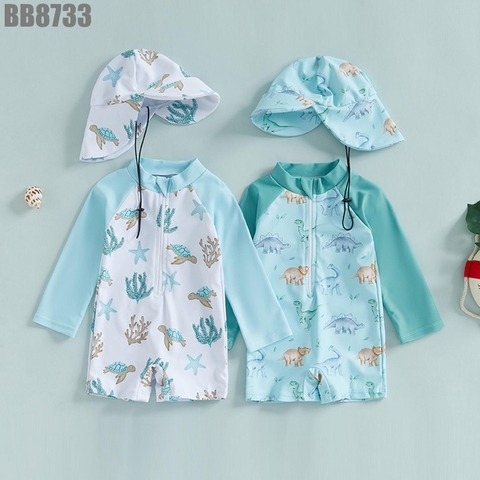 Đồ Bơi Tay Dài Kèm Nón Họa Tiết