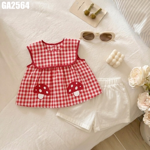 Set Áo Cổ Vuông Caro Kèm Quần