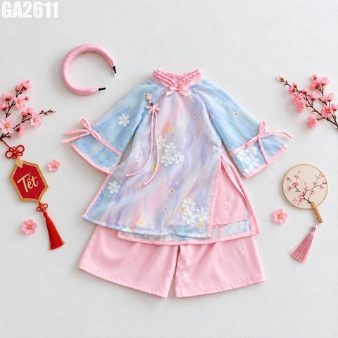 NG - Set Áo Dài Voan Hoa Nổi Kèm Cài