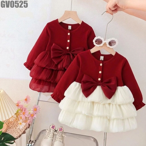 Váy Tầng Voan Nơ Tay Dài