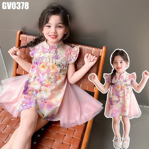 Váy Cổ Tàu Hoa Voan Xòe