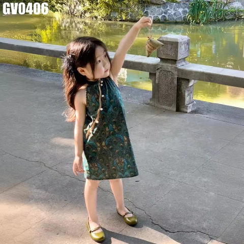 Váy Sát Nách Cổ Tàu Họa Tiết