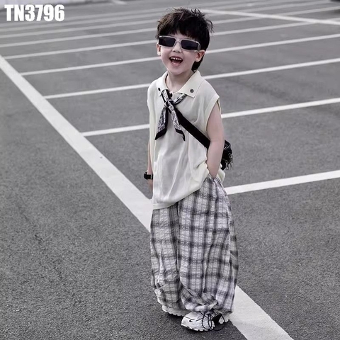 Set Áo Sát Nách Khăn Cổ Quần Caro