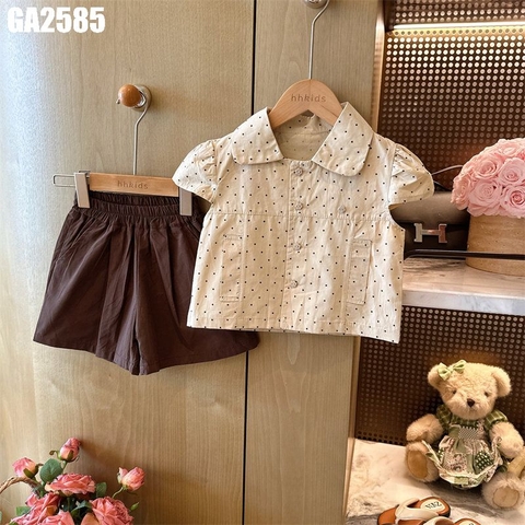 Set Áo Sơ Mi Chấm Bi Quần Ngắn