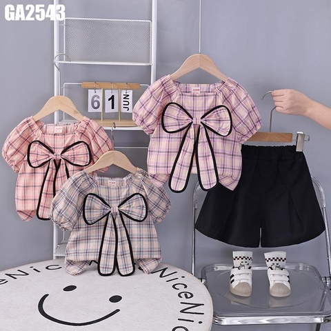 Set Áo Caro Nơ Kèm Quần