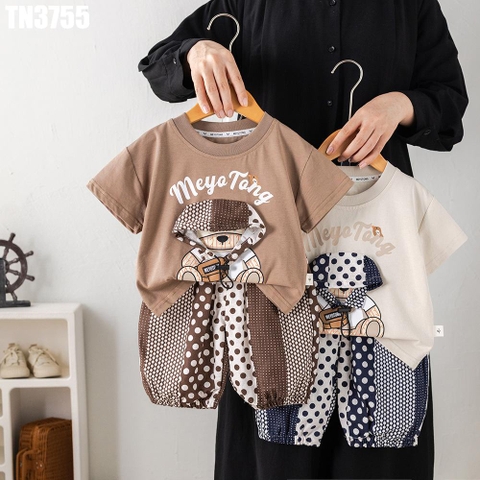 Set Áo Gấu Choàng Khăn Quần Chấm Bi
