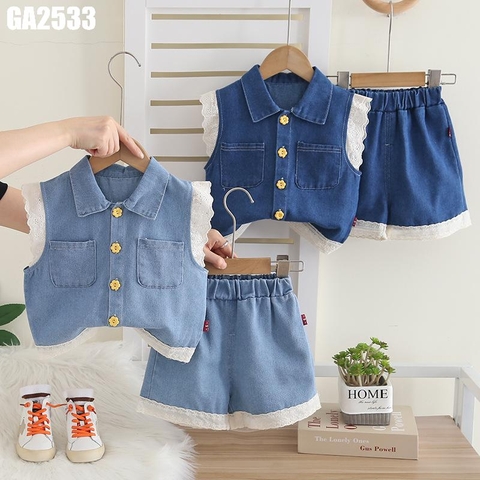 Set Áo Quần Denim Viền Ren