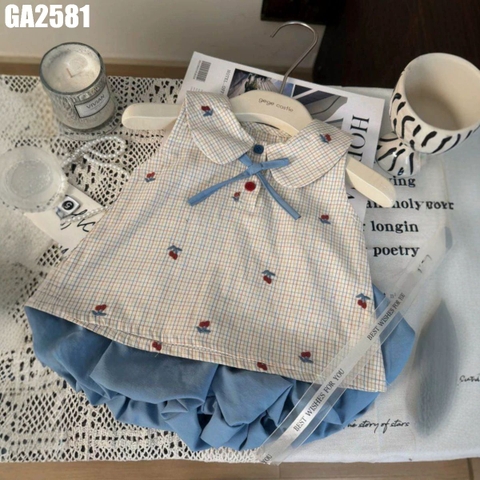Set Áo Cổ Tròn Cherry Quần Bí