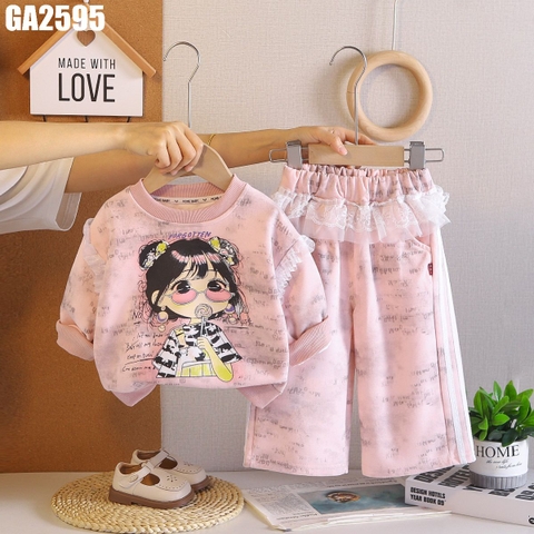 Set Áo Bé Gái Quần Váy Ren