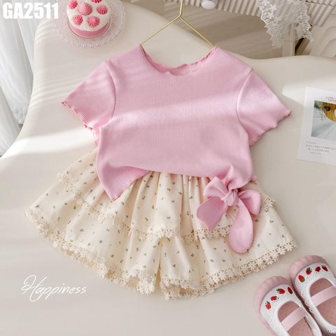 Set Áo Thắt Nơ Quần Viền Hoa